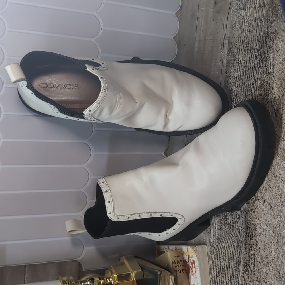 Coach White and Black Leather Boots